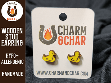 Rubber Duck Wood Stud Earrings - Lifestyle Fashion Earring - Stud Earring - Charm and Char